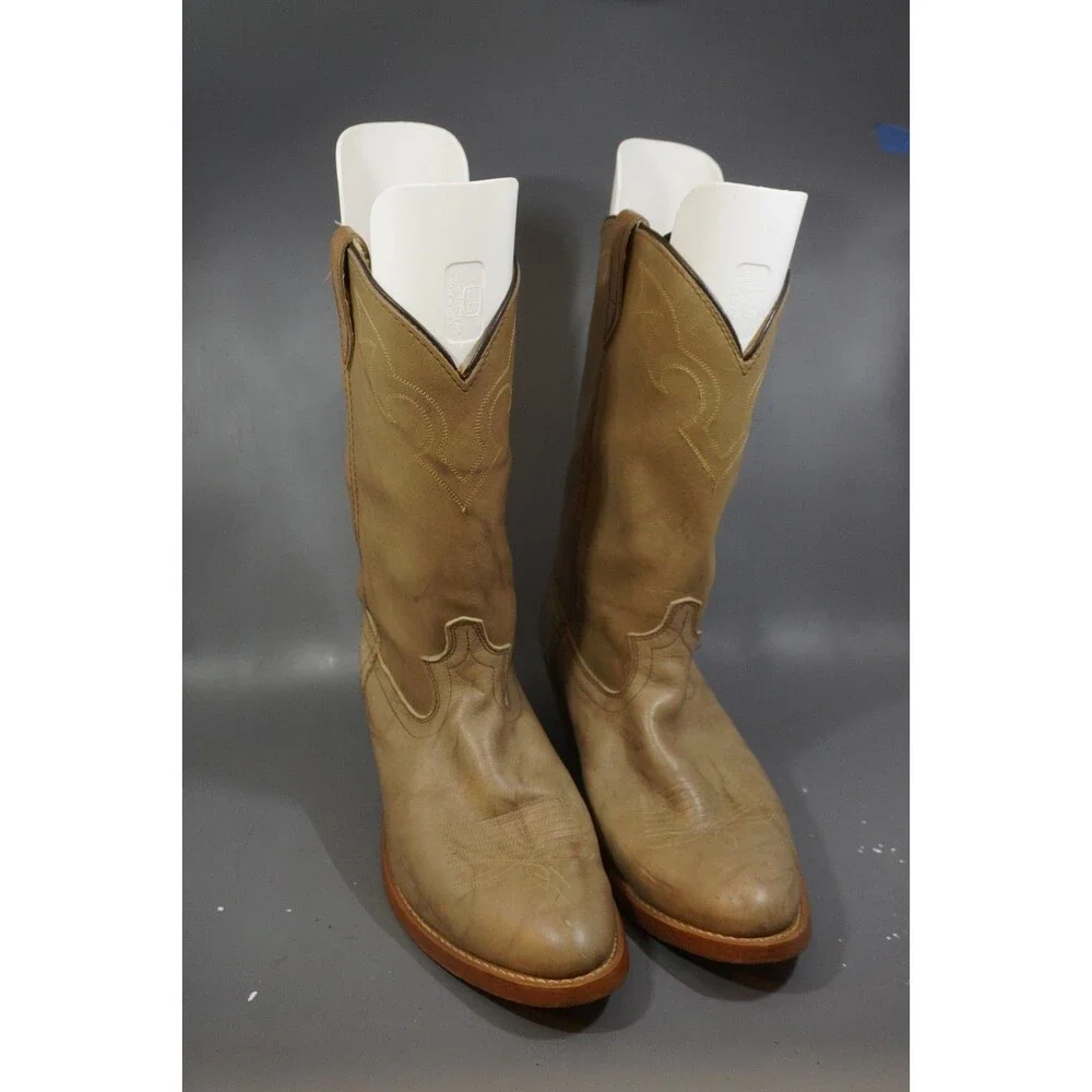 Dingo 8609 Vintage Western Cowboy Tan Leather Boots Men Size 12D Stacked Heel